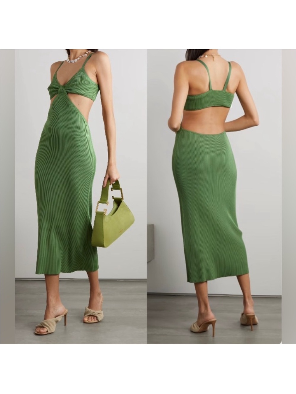 Cult Gaia Serita Cutout Ribbed Knit Midi Dress Basil Green Size Medium - Picture 3 of 13